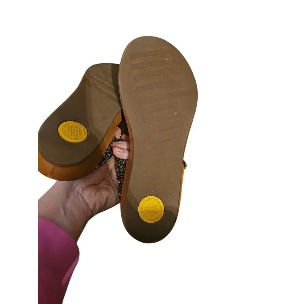 FitFlop Banda Roxy Embellished Thong Sandal for Women brown leather sz 11